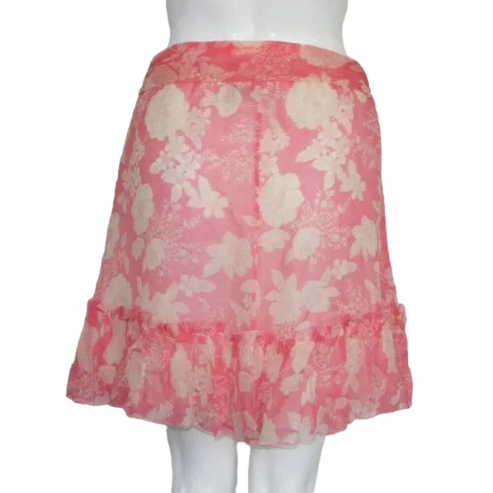 JOIE Silk Skirt, 6, Pink Floral, Sash belt, Ruffle, Side Zipper - Picture 6 of 11